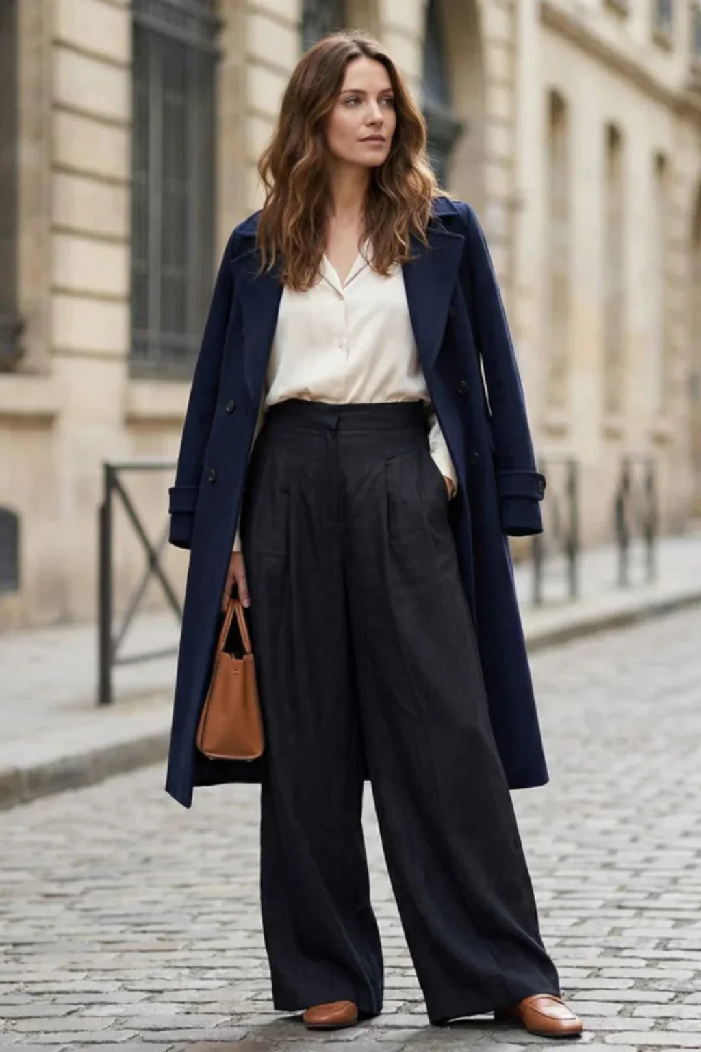 Wide Leg Trousers for Women – High Waisted Pleated Linen Pants with Side Pockets, Relaxed Fit Cropped Office Pants