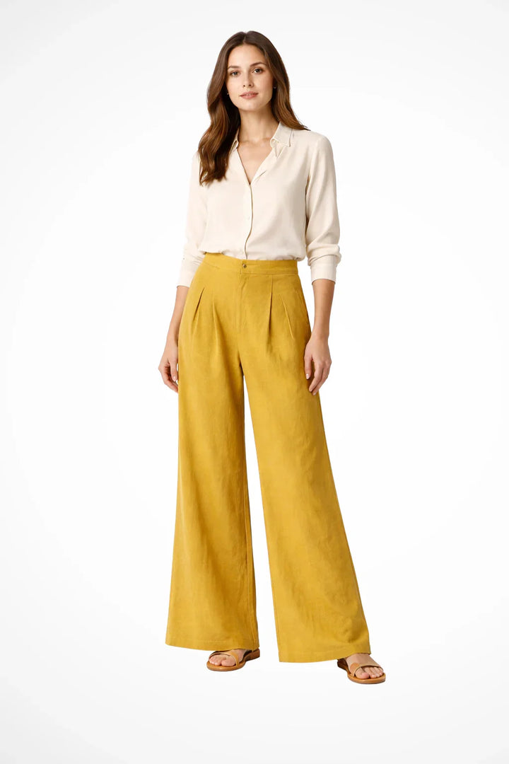 Wide Leg Trousers for Women – High Waisted Pleated Linen Pants with Side Pockets, Relaxed Fit Cropped Office Pants