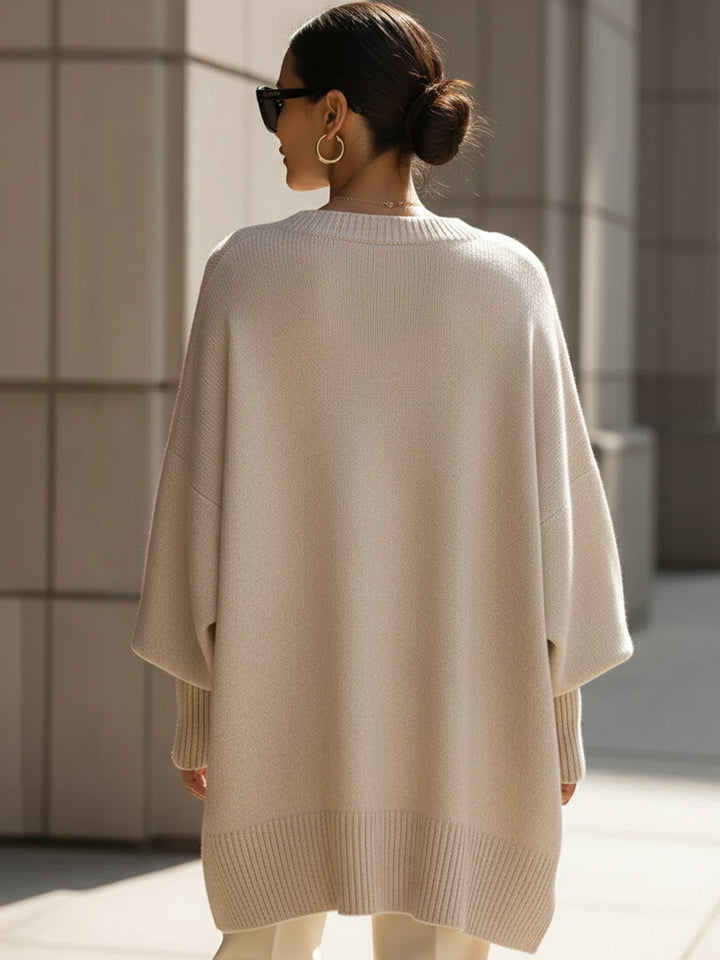 Comfortable Crewneck Sweater for Women with Batwing Sleeve Relaxed Oversized Knit Style