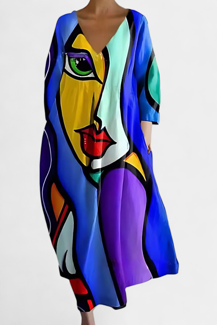 Anne Abito Lungo Multicolore con Scollo a V