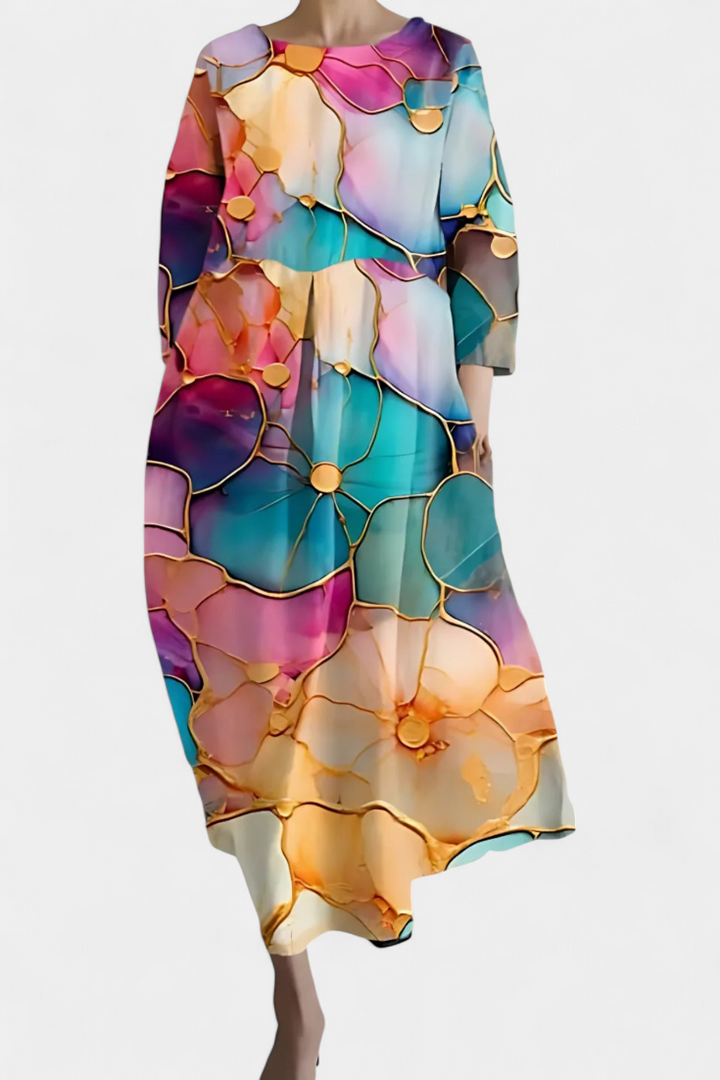 Anne Abito Lungo Multicolore con Scollo a V