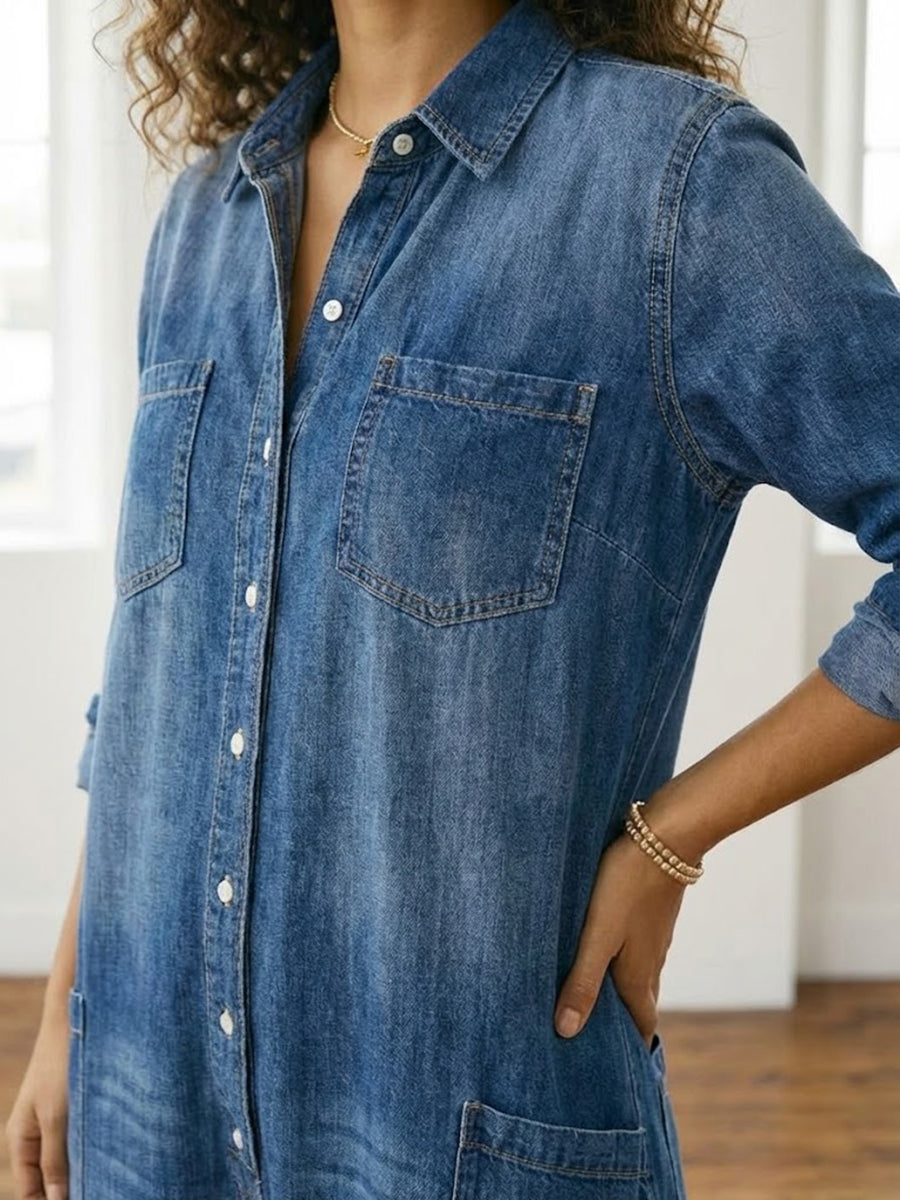 Combinaison en jean pour femme en coton avec boutons sur le devant, style vintage délavé