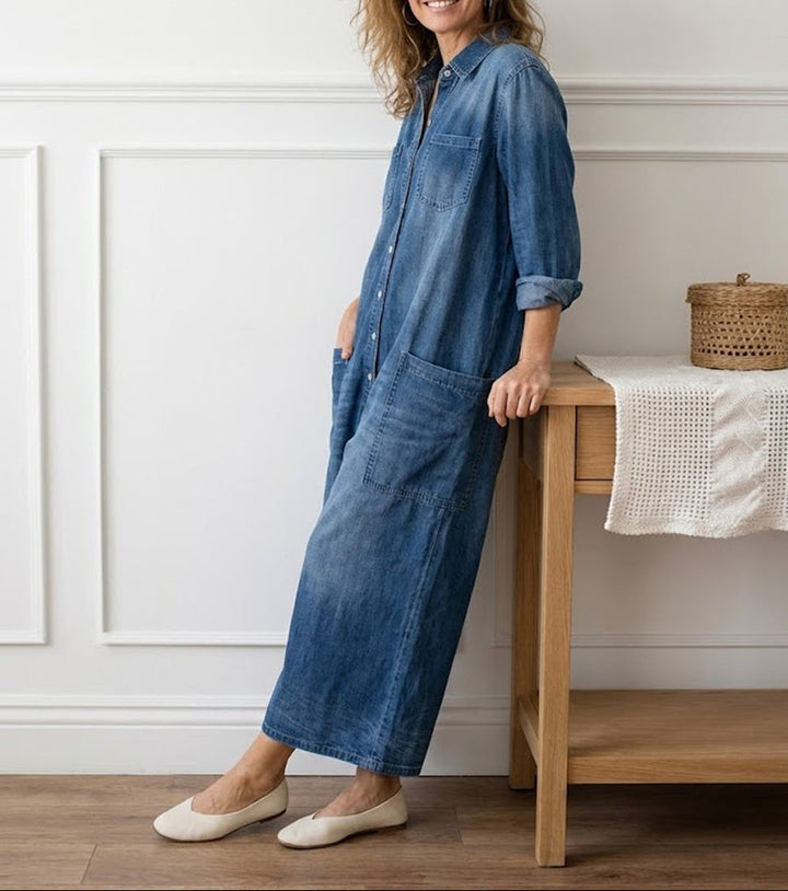 Combinaison en jean pour femme en coton avec boutons sur le devant, style vintage délavé