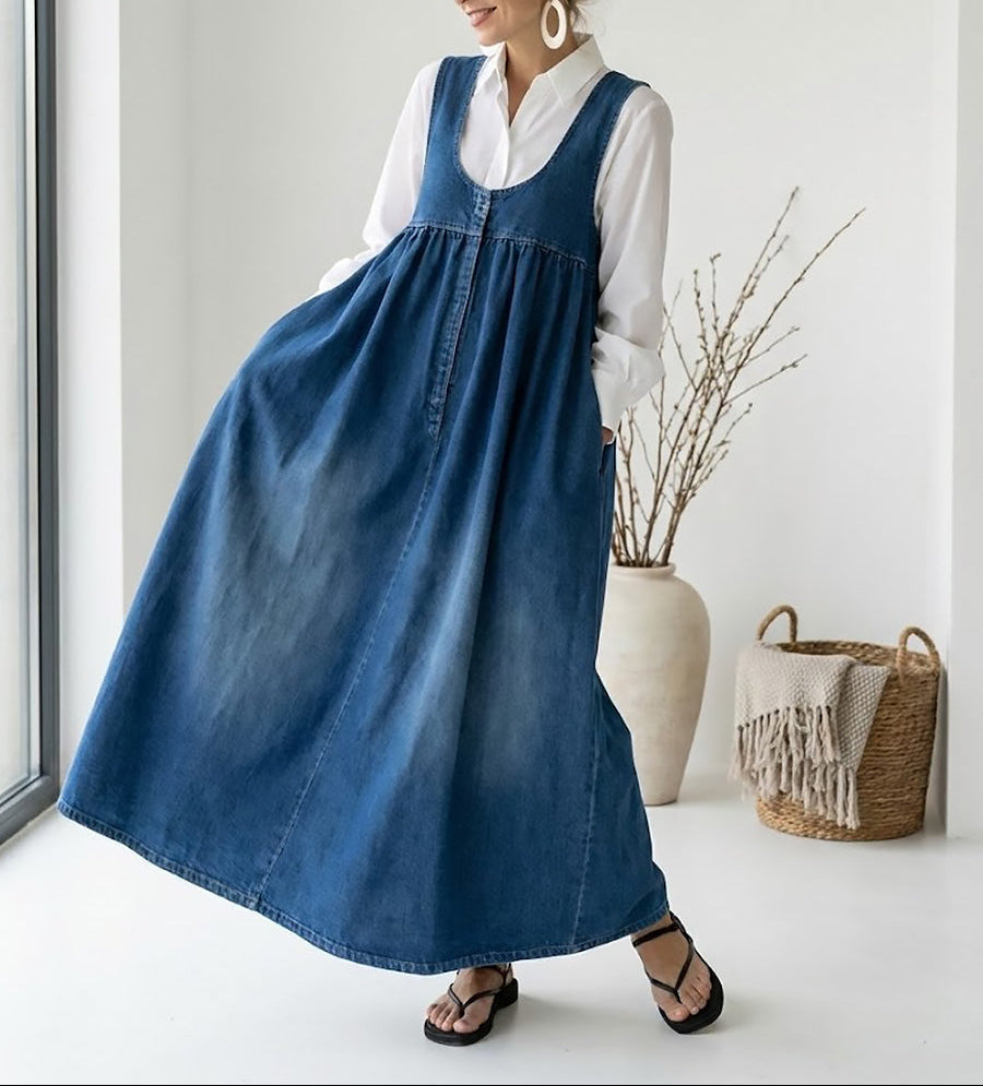 cotton on denim maxi dress Kobi Halperin Women's Addison Denim Self-Belt Maxi Shirtdress - Medium Indigo