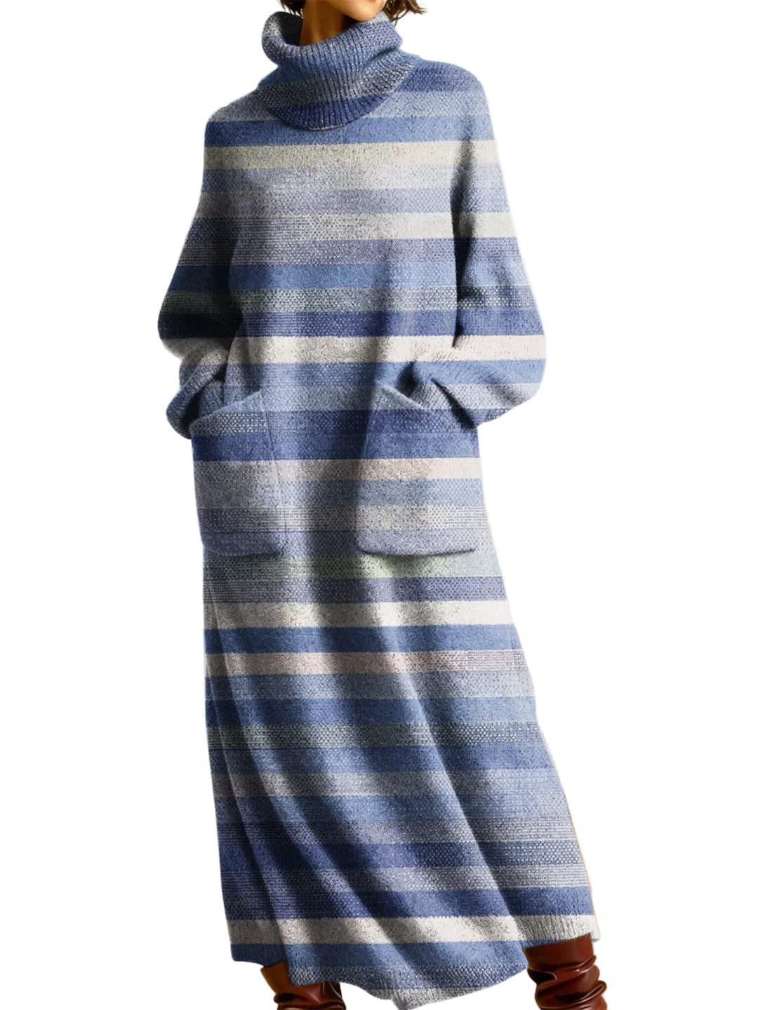 Freya | Abito da donna in maglia a maniche lunghe, casual, ampio, con collo alto e patchwork geometrico retrò