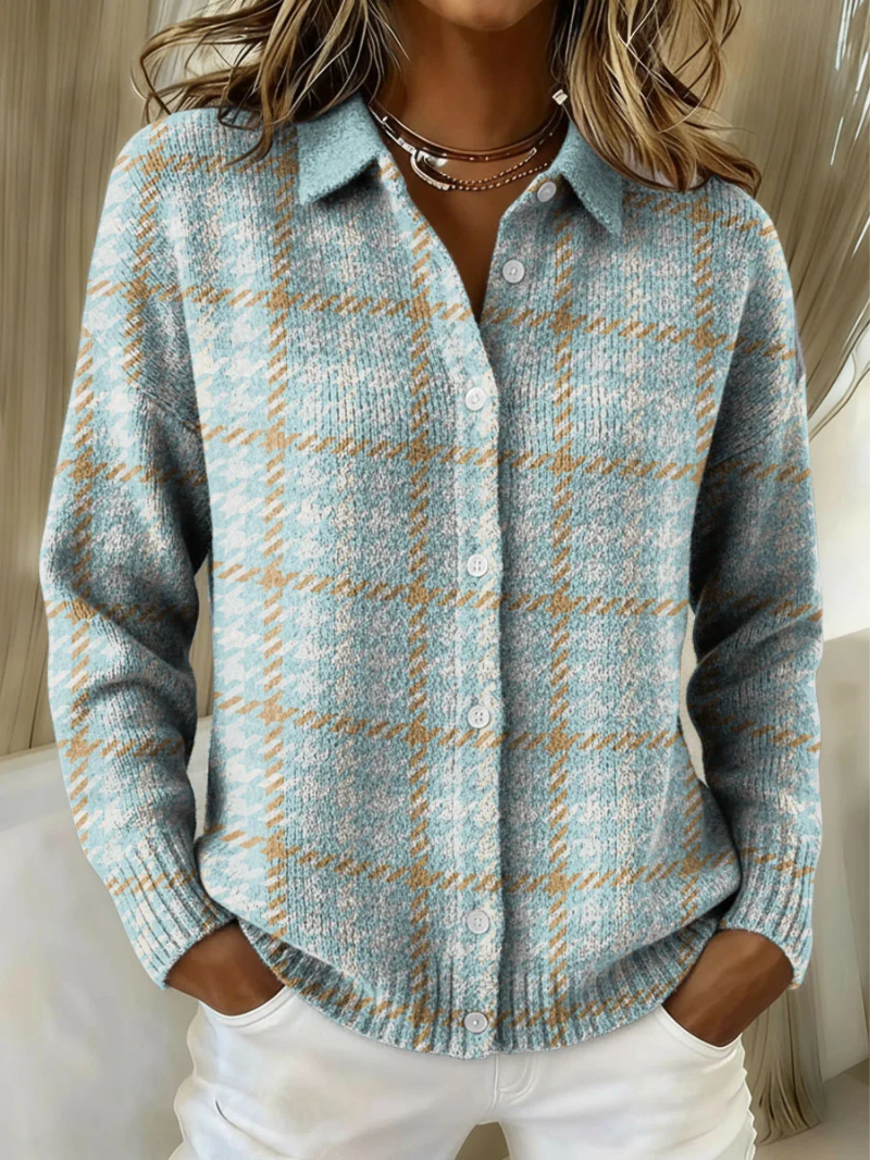Effortless Blue Plaid Flannel Shirt for Women with Collared Long Sleeve Button Front Relaxed Style
