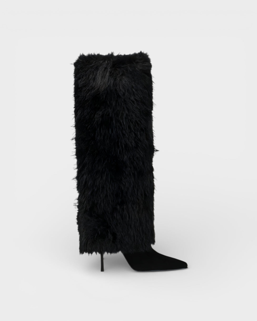 Elegant Faux Fur Knee High Boots for Women with Pointed Toe Stiletto Heel Shaggy Statement Style