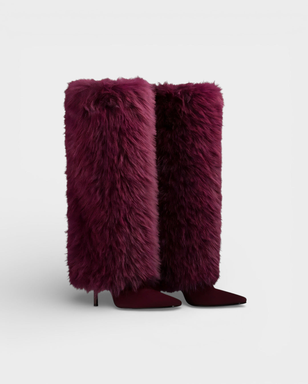 Elegant Faux Fur Knee High Boots for Women with Pointed Toe Stiletto Heel Shaggy Statement Style