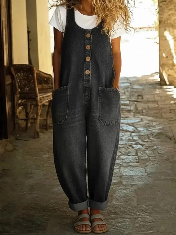 Denim Overalls for Women - Vintage Washed Cotton Relaxed Fit