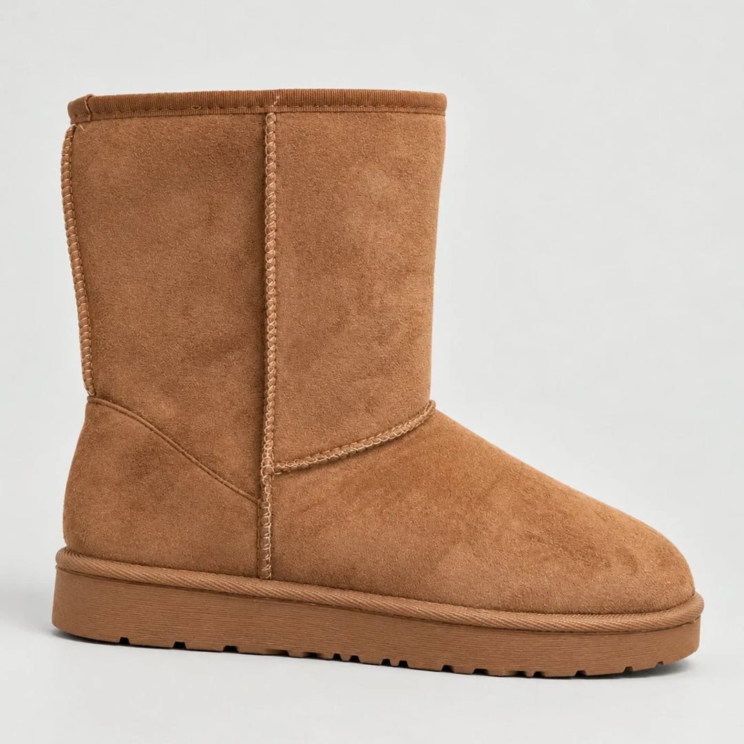 Suede Look Winter Boots for Women – Warm Lined Pull On Snow Boots, Round Toe Cold Weather Booties