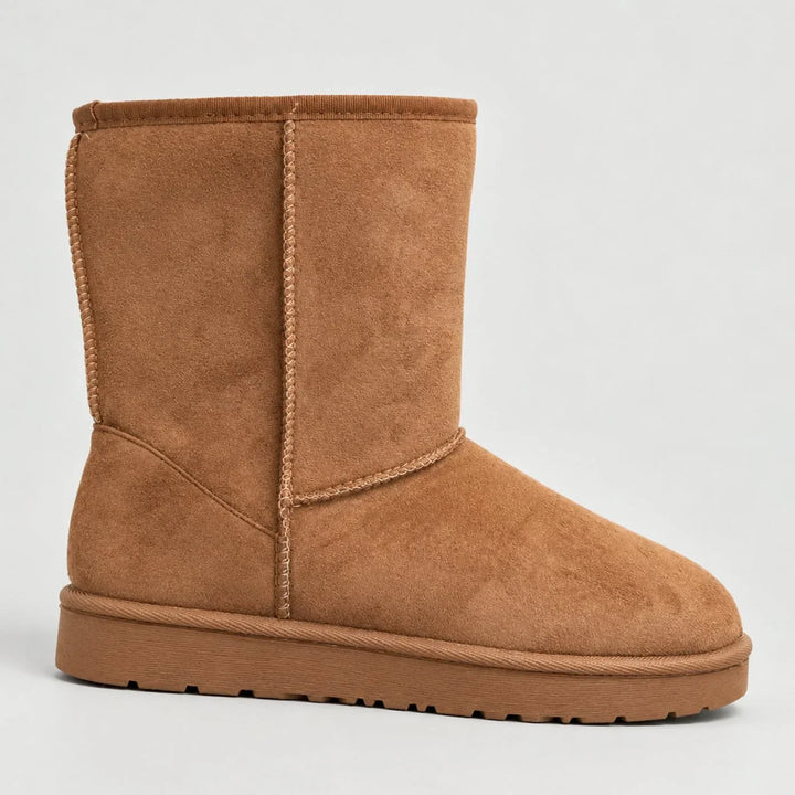 Suede Look Winter Boots for Women – Warm Lined Pull On Snow Boots, Round Toe Cold Weather Booties