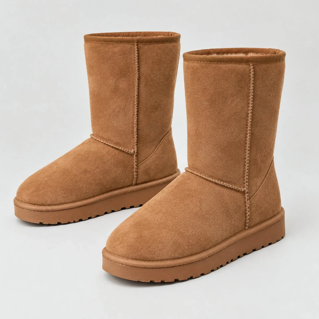 Suede Look Winter Boots for Women – Warm Lined Pull On Snow Boots, Round Toe Cold Weather Booties