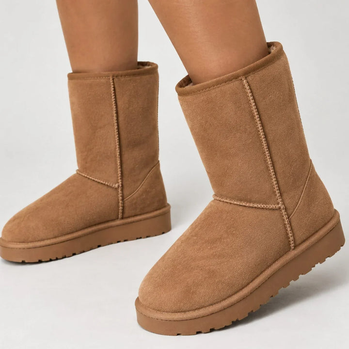 Suede Look Winter Boots for Women – Warm Lined Pull On Snow Boots, Round Toe Cold Weather Booties