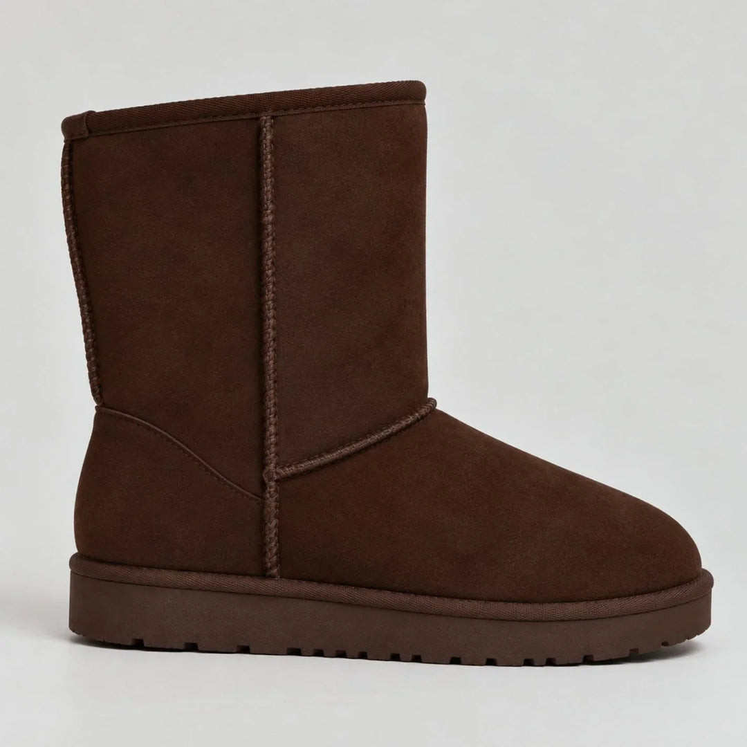 Suede Look Winter Boots for Women – Warm Lined Pull On Snow Boots, Round Toe Cold Weather Booties