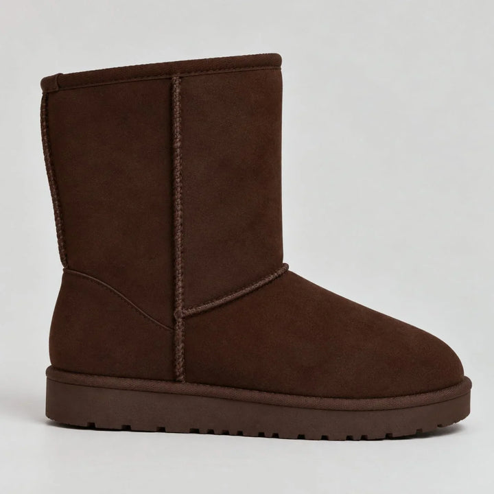 Suede Look Winter Boots for Women – Warm Lined Pull On Snow Boots, Round Toe Cold Weather Booties