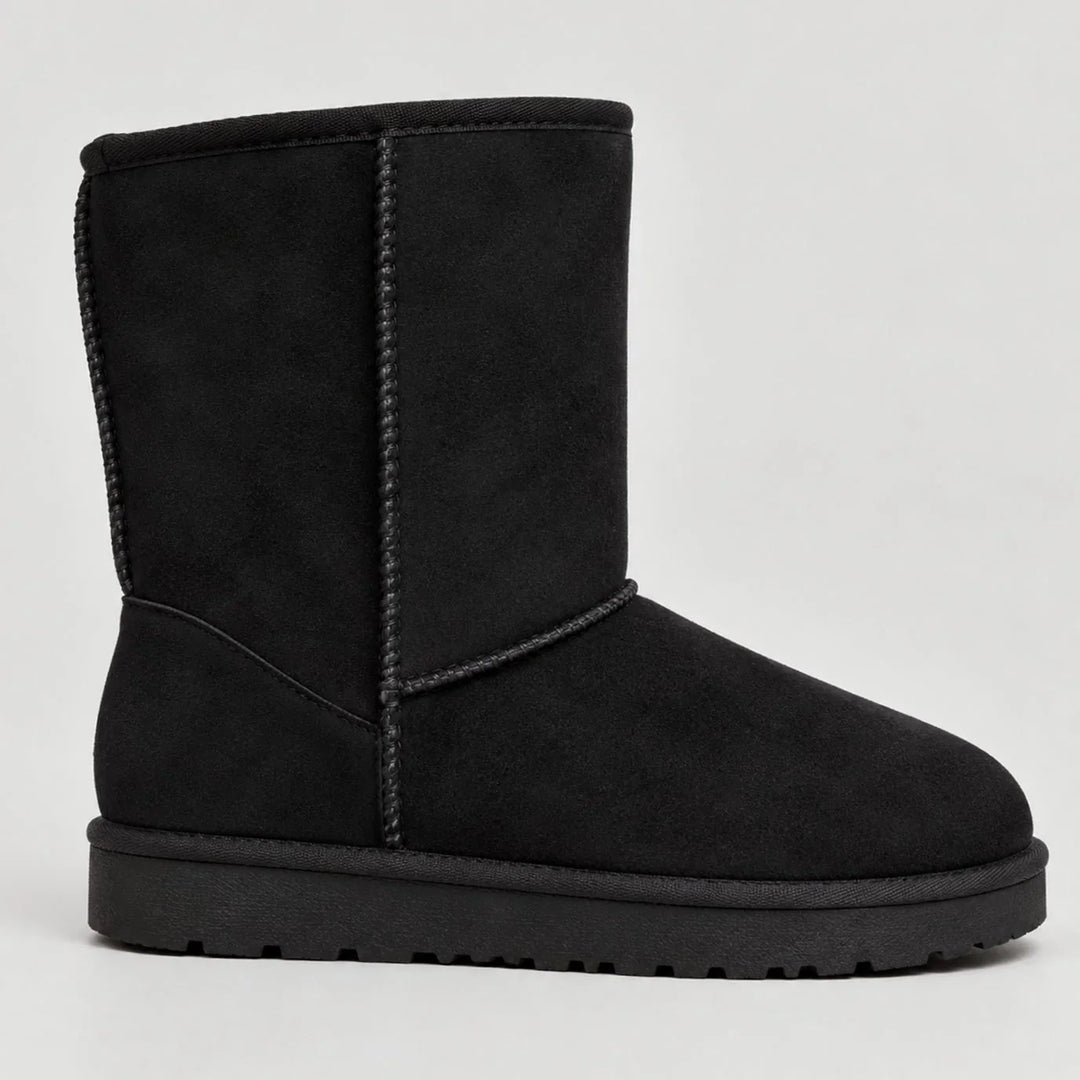 Suede Look Winter Boots for Women – Warm Lined Pull On Snow Boots, Round Toe Cold Weather Booties
