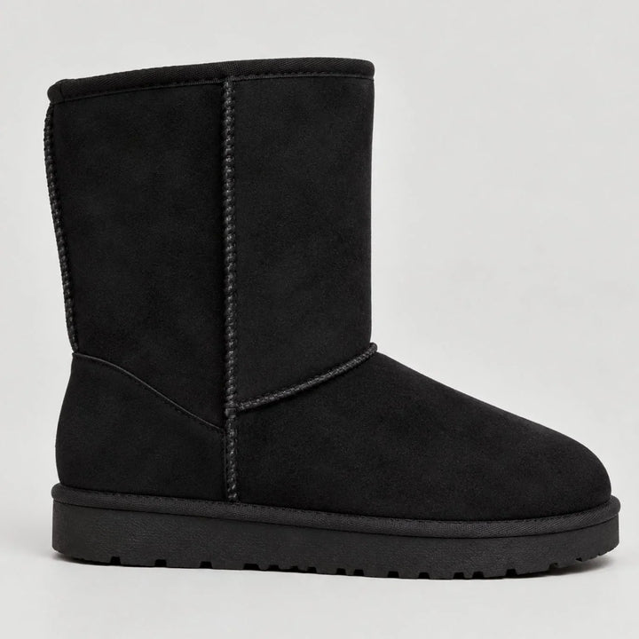 Suede Look Winter Boots for Women – Warm Lined Pull On Snow Boots, Round Toe Cold Weather Booties