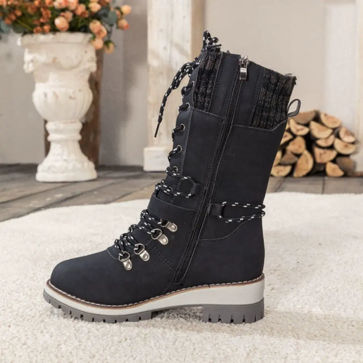 Snow Boots for Women – Waterproof Lace Up Winter Boots with Buckle, Warm Lined Mid Calf Boots for Cold Weather