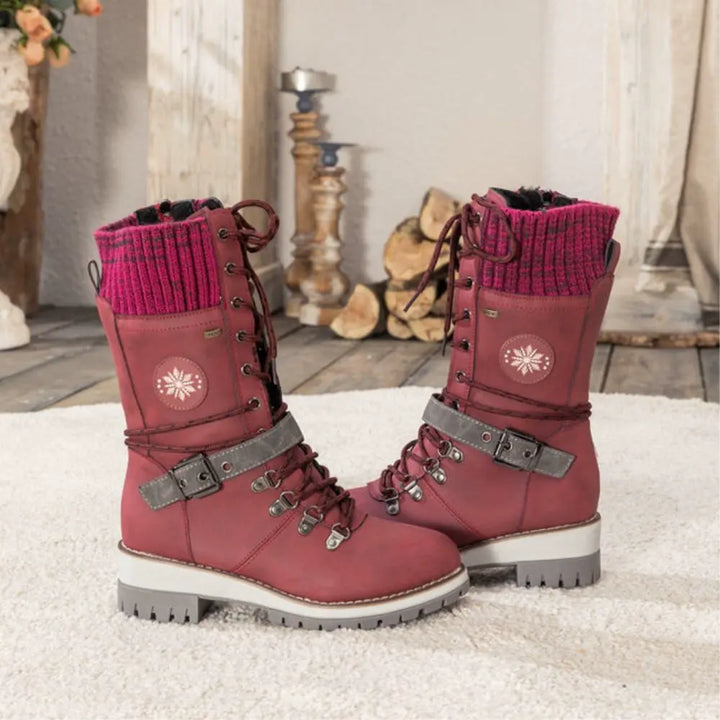 Snow Boots for Women – Waterproof Lace Up Winter Boots with Buckle, Warm Lined Mid Calf Boots for Cold Weather