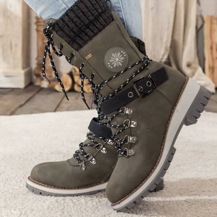 Snow Boots for Women – Waterproof Lace Up Winter Boots with Buckle, Warm Lined Mid Calf Boots for Cold Weather