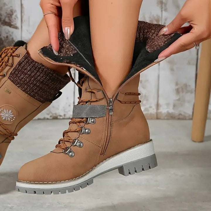 Snow Boots for Women – Waterproof Lace Up Winter Boots with Buckle, Warm Lined Mid Calf Boots for Cold Weather