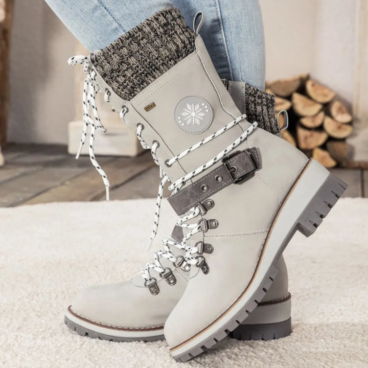 Snow Boots for Women – Waterproof Lace Up Winter Boots with Buckle, Warm Lined Mid Calf Boots for Cold Weather
