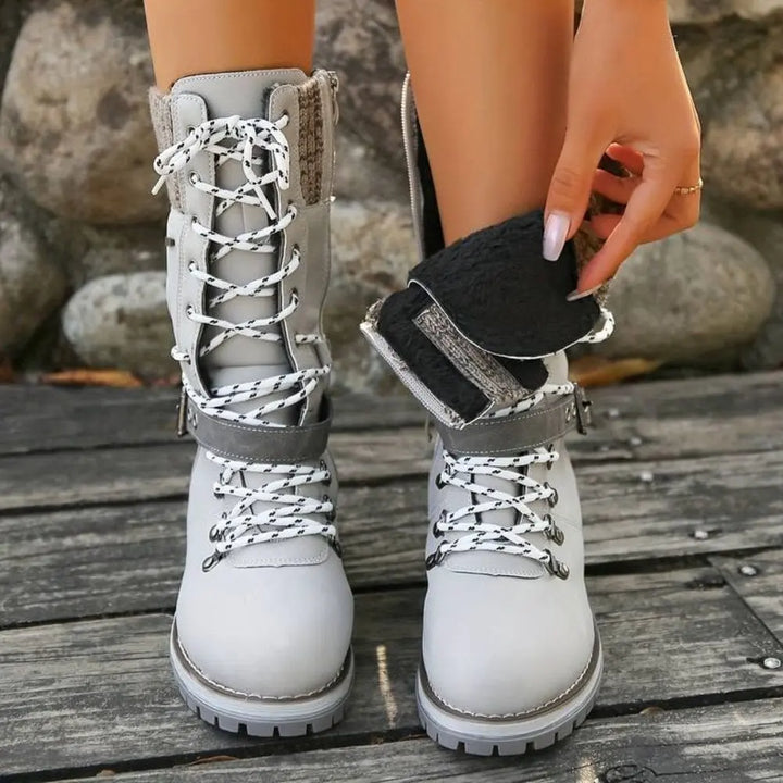 Snow Boots for Women – Waterproof Lace Up Winter Boots with Buckle, Warm Lined Mid Calf Boots for Cold Weather