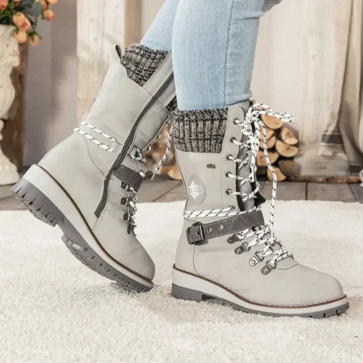 Snow Boots for Women – Waterproof Lace Up Winter Boots with Buckle, Warm Lined Mid Calf Boots for Cold Weather