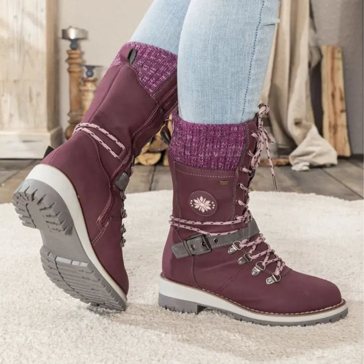 Snow Boots for Women – Waterproof Lace Up Winter Boots with Buckle, Warm Lined Mid Calf Boots for Cold Weather