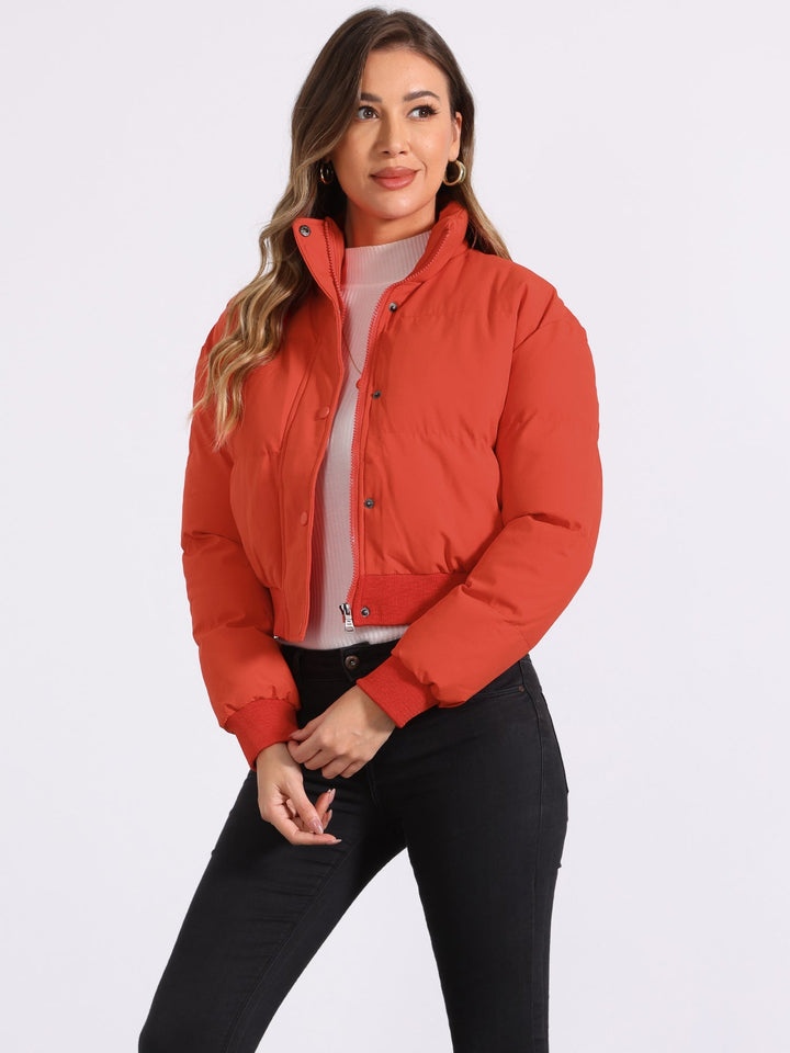 Effortless Bomber Jacket for Women with Zip Front Stand Collar Padded Cropped Style