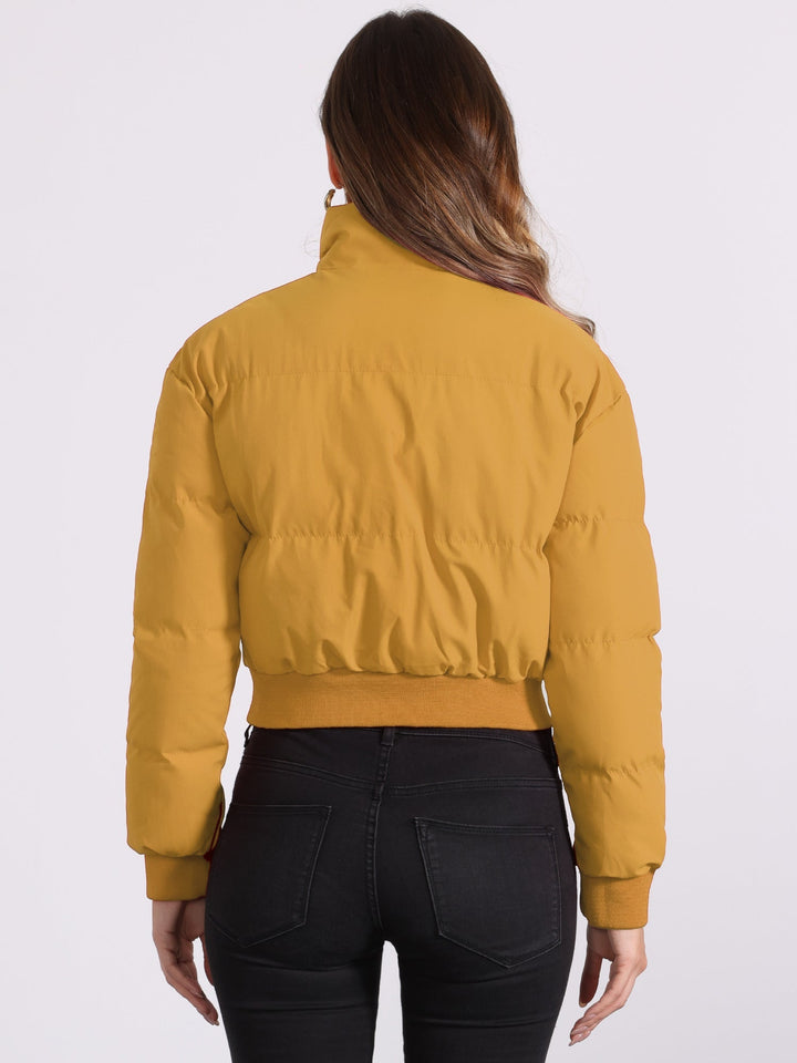 Effortless Bomber Jacket for Women with Zip Front Stand Collar Padded Cropped Style
