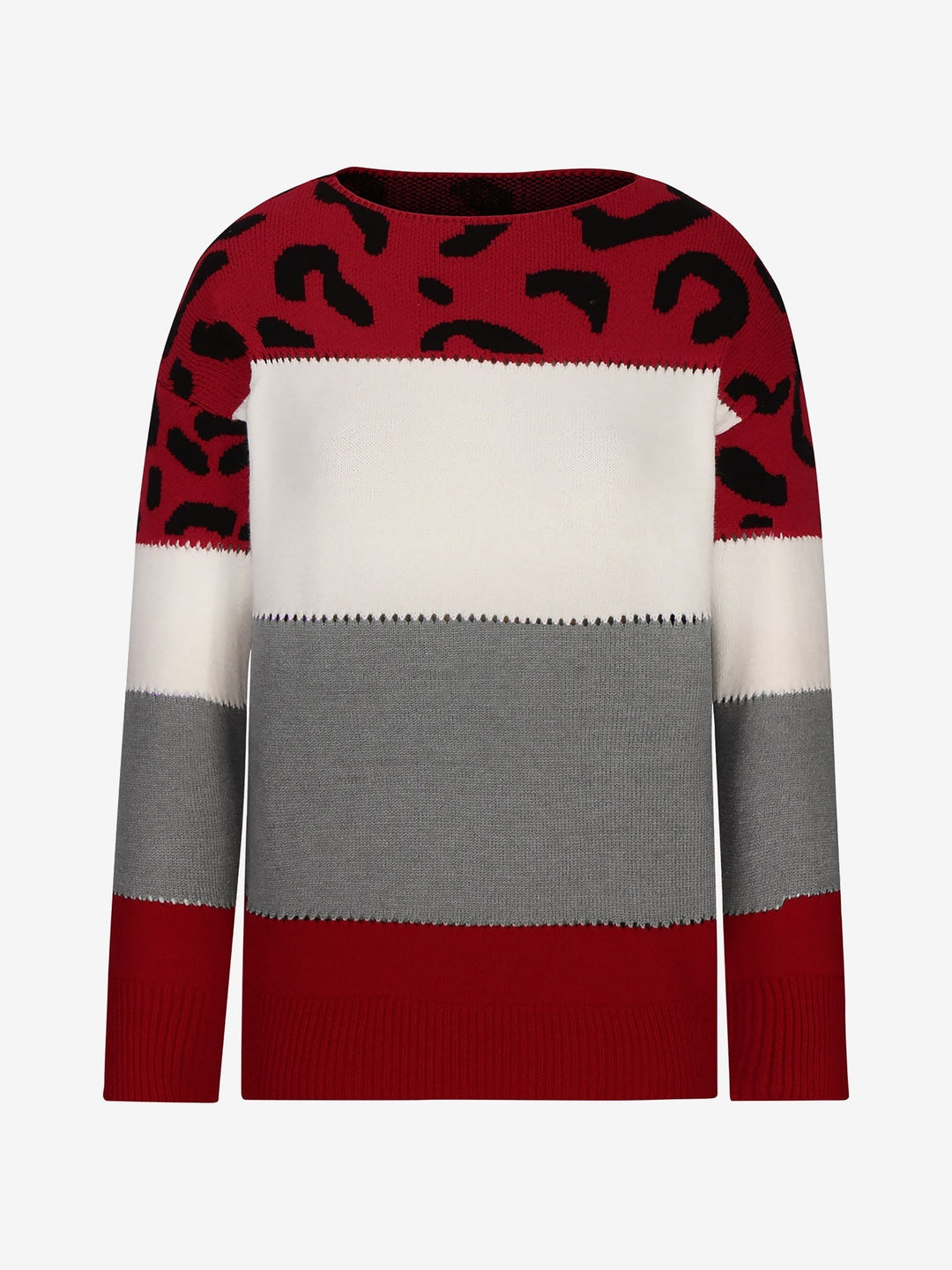 Effortless Sweatshirt for Women with Leopard Print Color Block Crewneck Knit Style
