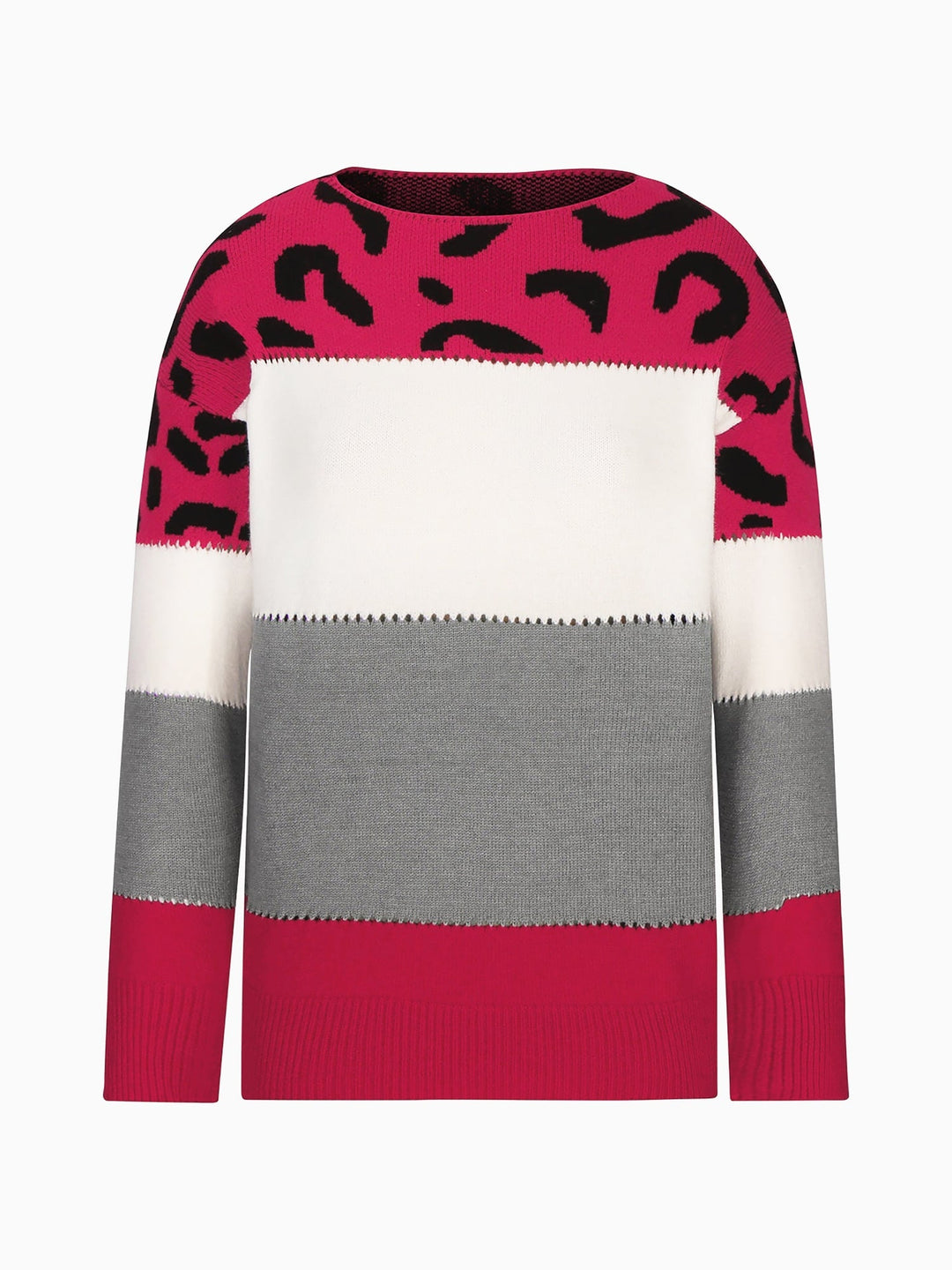 Effortless Sweatshirt for Women with Leopard Print Color Block Crewneck Knit Style