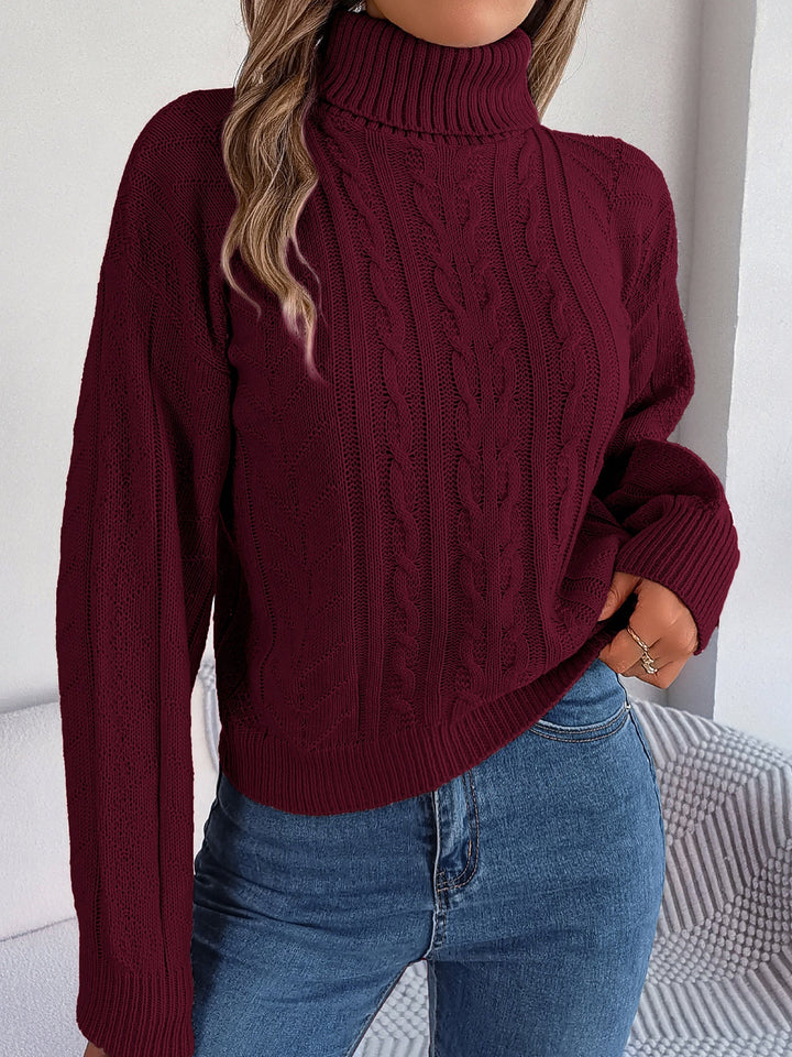 Effortless Sweatshirt for Women with Turtleneck Cable Knit Long Sleeve Style