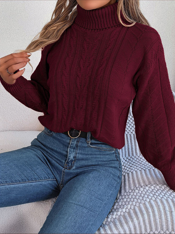 Felpa senza sforzo da donna con collo alto e maniche lunghe in maglia a trecce