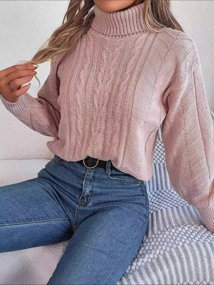 Effortless Sweatshirt for Women with Turtleneck Cable Knit Long Sleeve Style