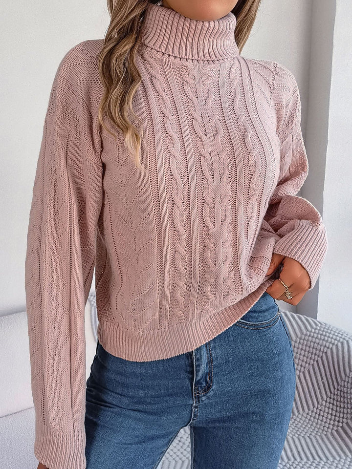Felpa senza sforzo da donna con collo alto e maniche lunghe in maglia a trecce