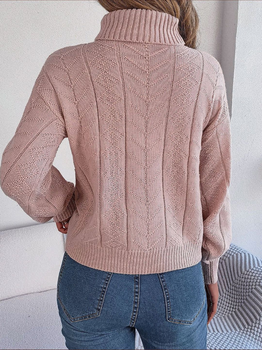 Felpa senza sforzo da donna con collo alto e maniche lunghe in maglia a trecce