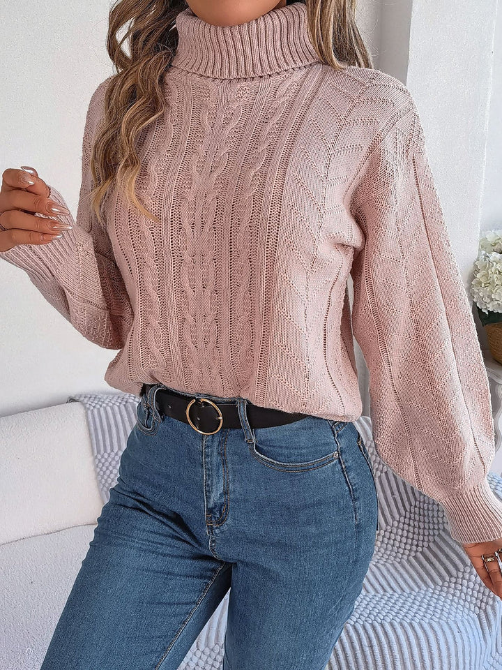 Felpa senza sforzo da donna con collo alto e maniche lunghe in maglia a trecce