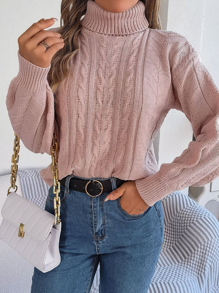 Effortless Sweatshirt for Women with Turtleneck Cable Knit Long Sleeve Style