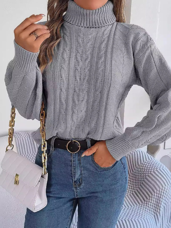 Effortless Sweatshirt for Women with Turtleneck Cable Knit Long Sleeve Style