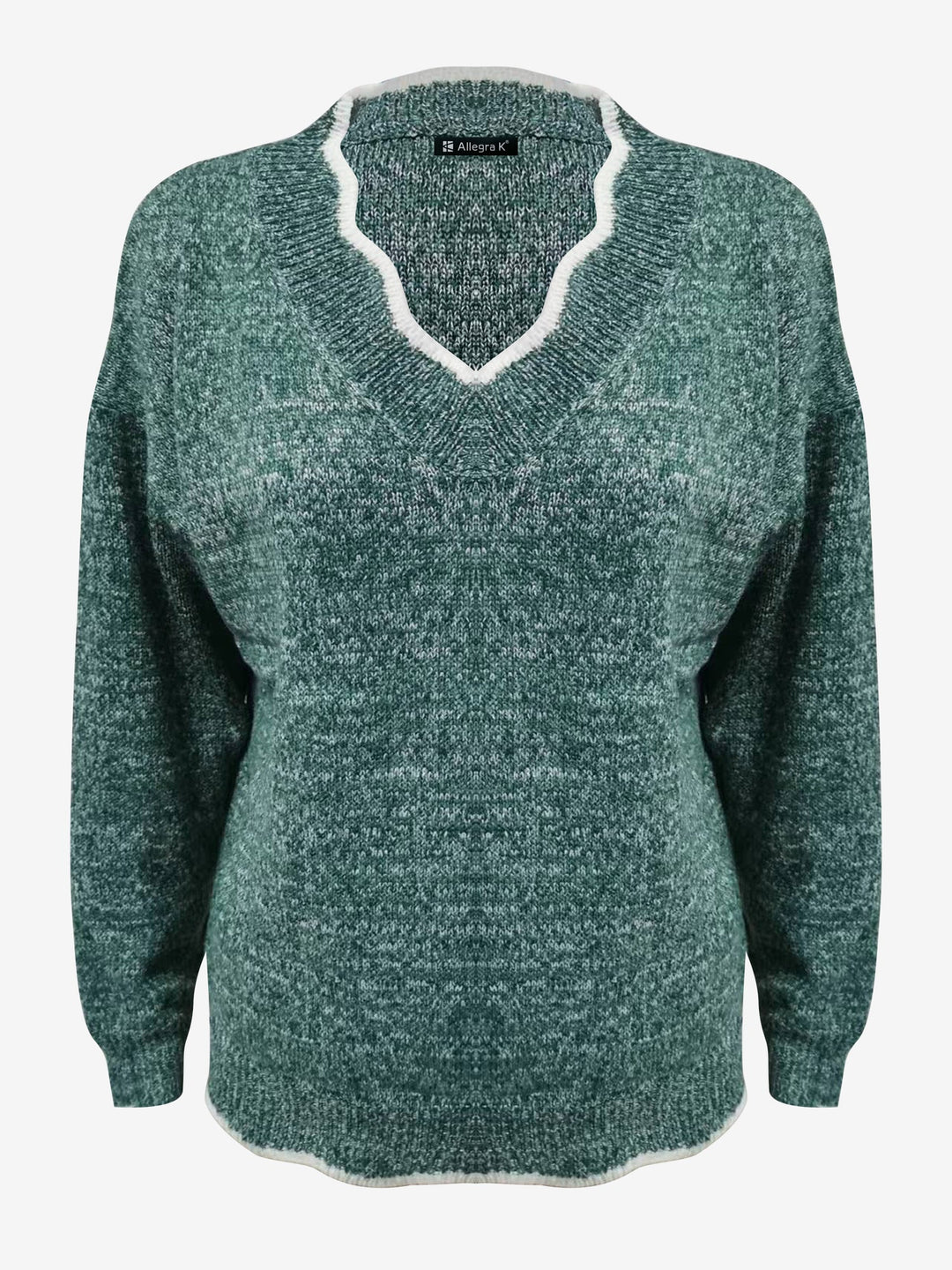 Felpa comoda da donna con scollo a V intagliato e maniche lunghe in maglia