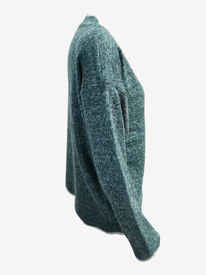 Felpa comoda da donna con scollo a V intagliato e maniche lunghe in maglia