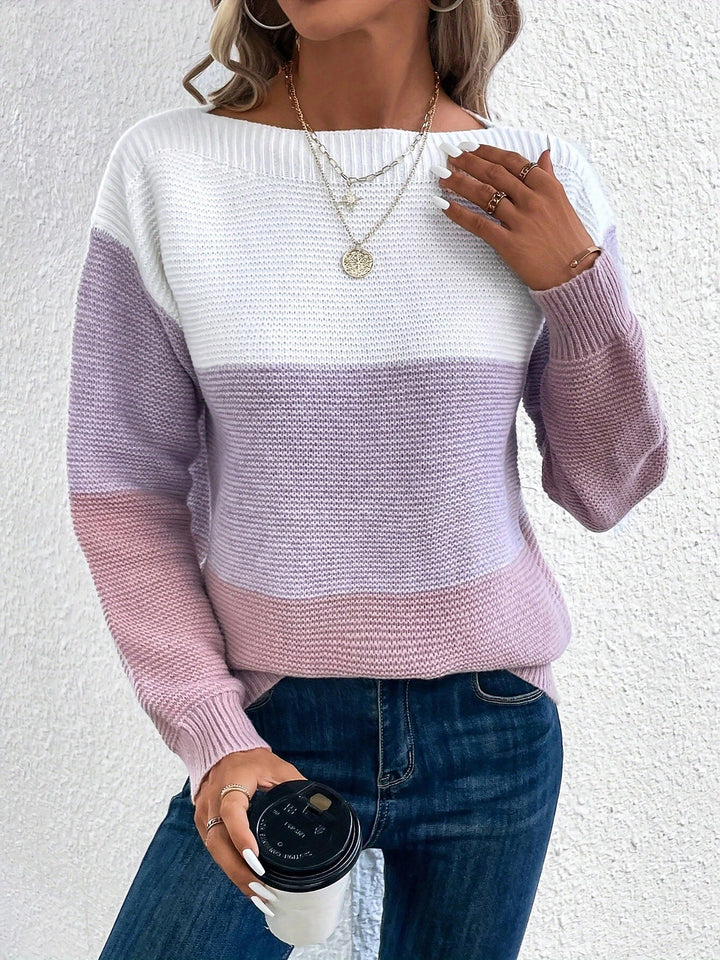 Effortless Sweatshirt for Women with Color Block Crewneck Long Sleeve Knit Style