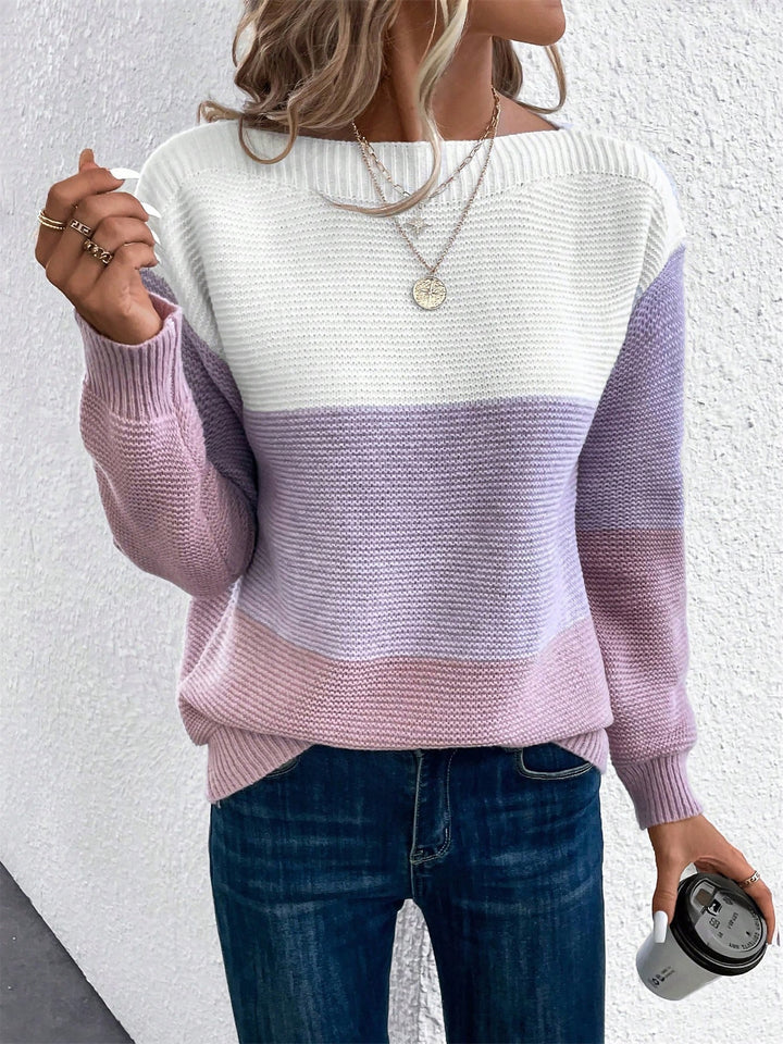 Effortless Sweatshirt for Women with Color Block Crewneck Long Sleeve Knit Style