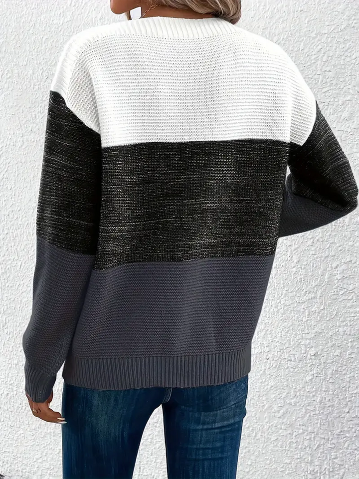 Effortless Sweatshirt for Women with Color Block Crewneck Long Sleeve Knit Style