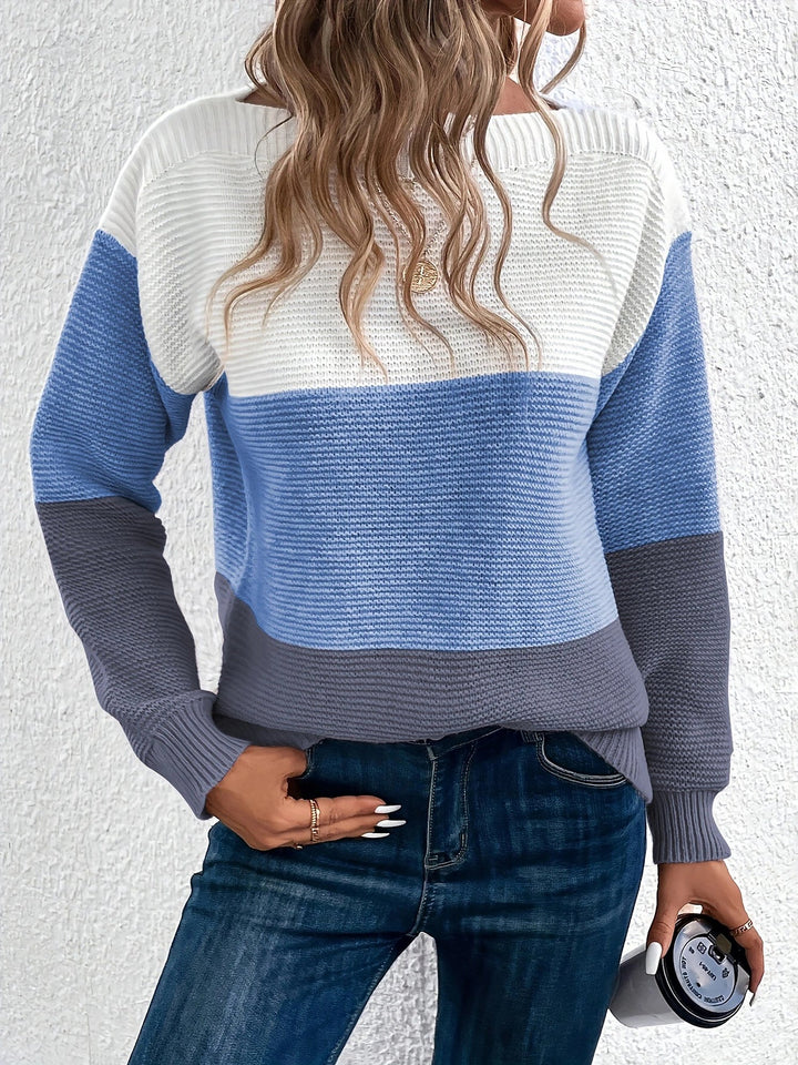 Effortless Sweatshirt for Women with Color Block Crewneck Long Sleeve Knit Style