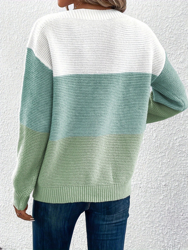 Effortless Sweatshirt for Women with Color Block Crewneck Long Sleeve Knit Style