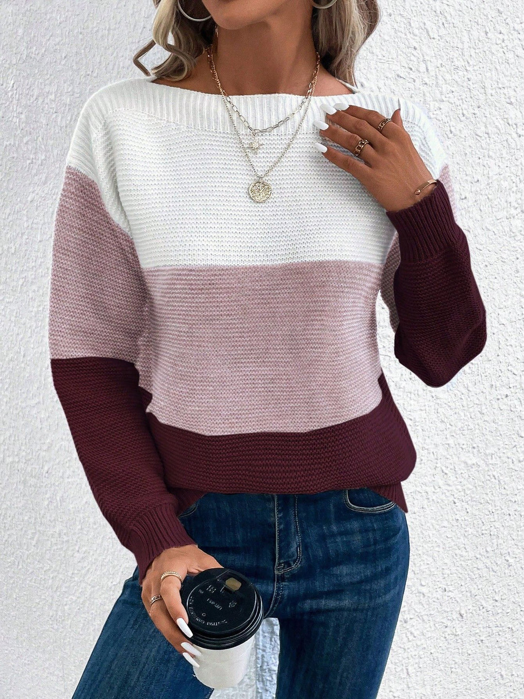 Effortless Sweatshirt for Women with Color Block Crewneck Long Sleeve Knit Style