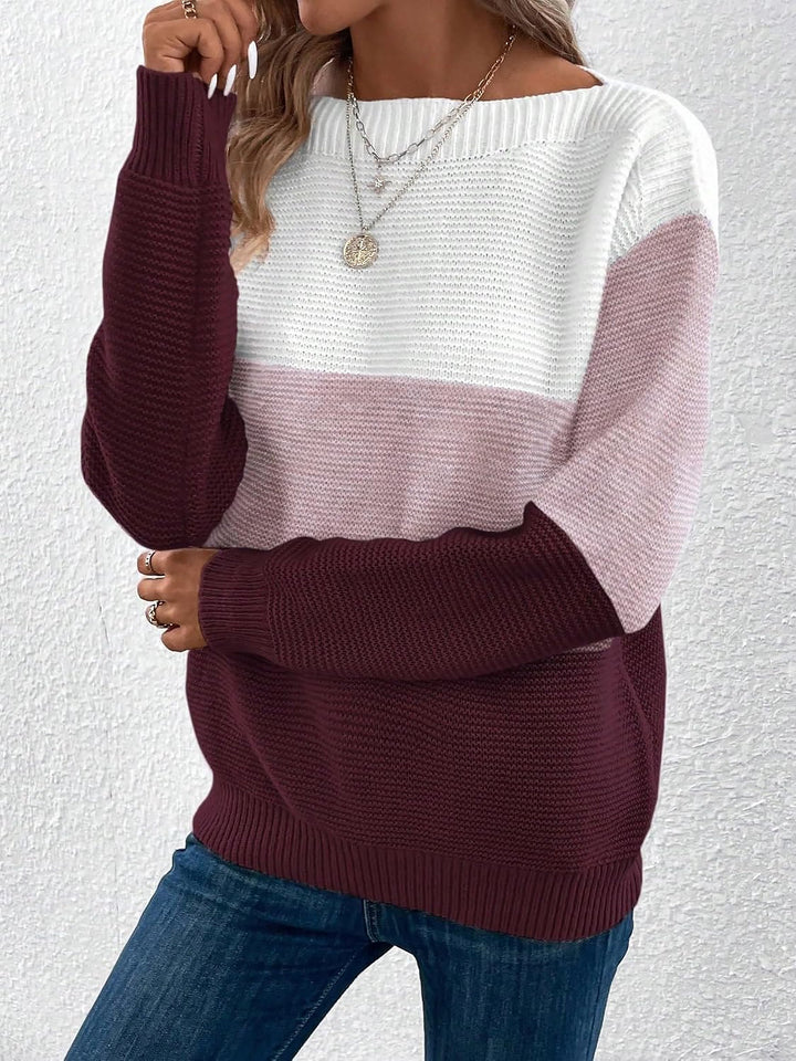 Effortless Sweatshirt for Women with Color Block Crewneck Long Sleeve Knit Style